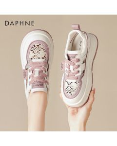 Daphne Women's Casual Shoes Genuine Leather Hollow Mesh Thick-Soled Sneakers 4023101470 Pink Size 37
