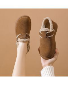 Daphne Women's Short Snow Boots, Warm Fleece-Lined Winter Boots, Versatile Thick-Sole Boots - Brown, Size 38