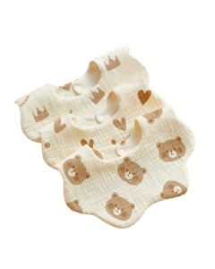 Aibeidila Baby Bibs Set of 3, 100% Cotton Printed Drool Bibs, 360° Rotatable Feeding Bib with 6-Layer Gauze for Newborns