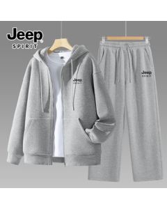 JEEP SPIRIT Men's Autumn Fashion Loose Two-Piece Set Breathable Hoodie Jacket and Pants for Sports and Casual Wear