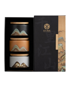 SUSHI CERAMICS Hand-Painted Landscape Three-Color Tea Canister Storage Jar Ceramic Sealed Container with Elegant Gift Box J0628
