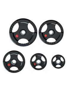 Zhong Ao Da Rubber-Coated Cast Iron Commercial Gym Equipment Weight Plate with Three-Hole Grip, Non-Slip Floor Protection, Large 50mm Hole Olympic Barbell Plate – Single 10KG