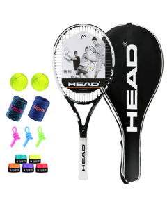 HEAD Tennis Racket Classic Black & White Full Carbon Professional Racket for Beginners and Intermediate Players, Includes Stringing, Tennis Wristband, and Grip Tape