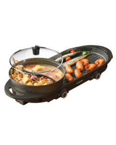 Liven Electric Grill Pan, Multi-functional Hot Pot with Dual Cooking Zones, Non-Stick Electric Skillet, All-in-One Grill and Hot Pot, Multi-Purpose Cooker for BBQ, SK-J6860