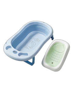 October Crystal Baby Bathtub Newborn Large Foldable Baby Bath Tub with Blue Bath Support 2-Piece Set