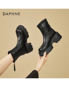DAPHNE Fashion Slimming High-Heel Ankle Boots for Women, Winter Lined Thick-Sole Petite Boots, Stylish Dress Boots - Black, 38