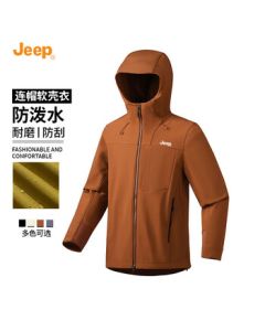 JEEP Men's冲锋 Jacket, New Autumn Windproof Hooded Softshell Casual Jacket for Outdoor Hiking