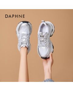 DAPHNE Daphne Platform Chunky Sneakers for Women, Student Sports Running Shoes, Silver, Size 37