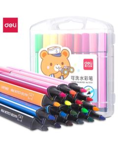 Deli Watercolor Markers 70721 Cute Student Children's Doodle Drawing Coloring Pen Set Art Supplies Stationery Toy Kids Gift Storage Box Water-Soluble 18 Colors