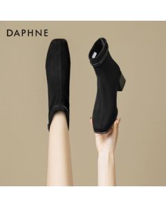 Daphne Suede Ankle Boots Women 2025 New French Heel Martin Boots Slim Fit Versatile Boots Black 38