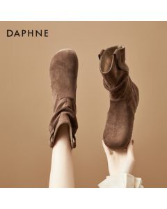 Daphne Stacked Boots Women's Lazy Style Mallard Short Boots 2025 Retro Solid Color Versatile Women's Boots Brown 37