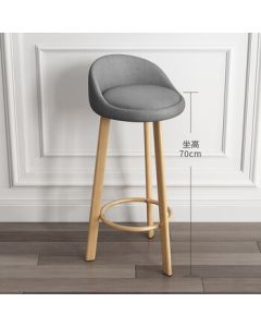 Semi-Centimeter Minimalist Nordic Bar Stool High Back Counter Chair High Stool with Natural Wood Legs and Gray Linen-Like Fabric 70cm