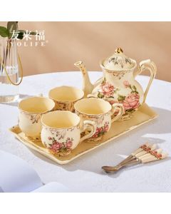 YoulaiFu Coffee Cup Set, British Afternoon Tea Cups, European Tea Set, Ceramic Cup and Saucer, Mid-Autumn Festival Gift