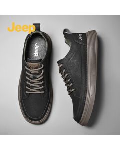 Jeep Men's Casual Shoes - Versatile Low-Top Leather Sneakers for Spring and Autumn, Outdoor Work Boots, Black Dress Shoes