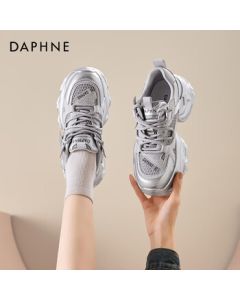 DAPHNE Women's Dad Shoes 2025 New Hit Autumn Silver Chunky Sole Casual Platform Sneakers for Petite Height Increase