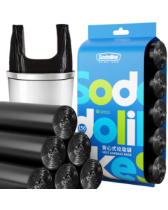 Sodolike Shangdao Vest Garbage Bags Black 50*65cm 150pcs Single Side 1 Denier Perforated Large Hand Carry Thick