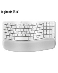 Logitech Wave Keys Ergonomic Keyboard, Office Keyboard, Wireless Bluetooth Keyboard with Soft Cushioned Palm Rest, Connects to 3 Devices, White