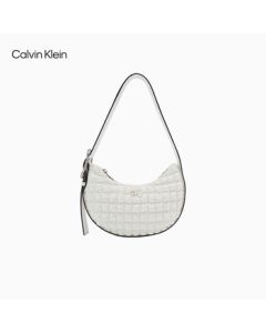 Calvin Klein Women's Bag Fashion Elegant Niche Metal CK Letter Pleated Texture Crescent Shoulder Bag Underarm Bag DH3442