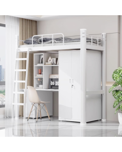 Xinjing Apartment Bed - College Dormitory Loft Bed with Desk, Thickened Bunk Bed, Simple Combination Iron Bed, 0.9m Gray-White