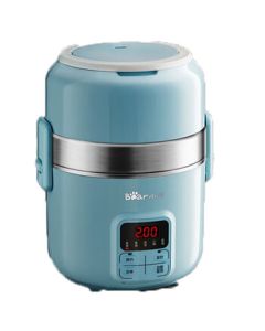 Bear Electric Lunch Box with Timer, 3-Layer Insulated Lunch Box, Mini Rice Cooker, Steamer with Plug-in Hot Pot Function, 2L Large Capacity for Office Workers, Model DFH-B20J1