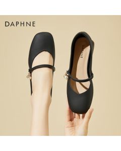 Daphne Women's Leather Mary Jane Shoes Chunky Heel Square-Toe Pumps 4024101724 Black 36