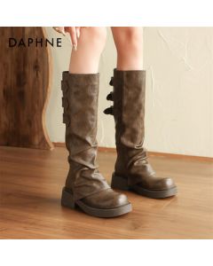 Daphne Women's Knee-High Boots with Thick Sole and Chunky Heel, Fashion Stacked Boots 4024605049, Brown, Size 36
