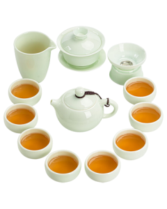 SUSHI CERAMICS Jadeite Green Kung Fu Tea Set, Fine Porcelain Three-Lid Bowl, Celadon Teapot Set, Mid-Autumn Festival Gift Box