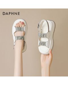 Daphne Platform Wedge Sandals New Summer Versatile Comfortable Women's Shoes 4023303265 Beige Gray 40