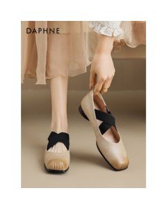 DAPHNE Women's Ballet Flats 2024 Summer Retro Cross Strap Single Shoes French Mary Jane Pumps Size 39