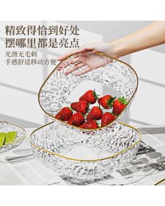 Baijie Fruit Tray Snack Tray Home Fruit Plate Living Room Dry Fruit Tray Candy Nut Tray Gold Edge Diamond White Square