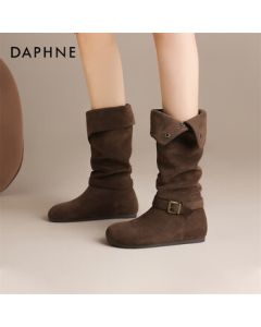 Daphne Women's High Boots with Fleece Lining, Two-Way Wear Suede Stretch Boots 4024605075, Coffee Suede, Size 40
