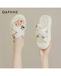 DAPHNE Women's Flip Flops with Thick Platform Sole, Versatile Casual One-Strap Sandals 4023303348 White 39