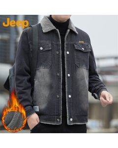 JEEP Men's Jacket, Loose Fit Fleece-Lined Warm Denim Jacket for Men, Casual Wear, Black 2XL
