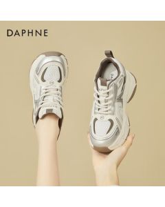 DAPHNE Platform Chunky Sneakers for Women - Fashionable Soft-Soled Comfortable Casual Shoes, Lightweight Versatile Height-Increasing Sports Shoes - Beige/Brown - Size 39