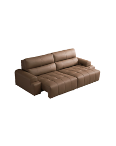 CHEERS Italian Minimalist Top-Grain Leather Sofa Bed, Living Room Light Luxury Maillard Straight-Line Furniture, CHEERS 3115 Brown Three