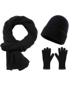 Siggi Pure Wool Men's Hat Scarf Gloves Three-Piece Set - Autumn/Winter Warmth Birthday & New Year Gift Box for Men