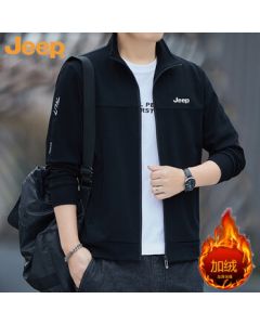 JEEP Men's Hooded Sweatshirt, Autumn/Winter Fashion Stand Collar Casual Open Front Jacket, Versatile Sporty Top