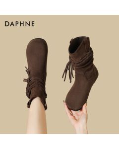 Daphne Stacked Boots New Maillard Fringe Western Cowboy Ankle Boots 4025605025 Brown 39