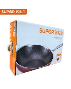 SUPOR Wok 32CM Lightweight Crystal-Pattern Stainless Steel Non-Stick Frying Pan with Low Smoke and Fast Heat Conduction CC32JL1