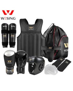 Jiuri Mountain Sanshou Protective Gear Set, Adult & Kids Boxing Training Fitness Equipment, 8-Piece Set Black XXL