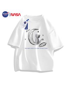 NASA GISS Official Collaboration Cotton T-Shirt for Men - Summer Fashion Oversized Short Sleeve Tee - White 2XL