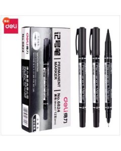 deli 6824 Black Double-Tip Multi-Purpose Oil-Based Marker Pen Sign Pen Outline Pen Meeting Pen Marker 12pcs/Box