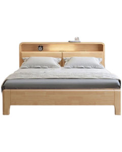 Yimi Love Solid Wood Bed Imported Rubber Wood Multifunctional Double Bed with Night Light Storage [Installation Included] 1.2m*2m JX09