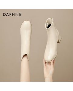 Daphne Women's Ankle Boots 2025 New Autumn/Winter French High Heel Slim Boots Stylish Versatile Martin Boots - Beige, Size 38
