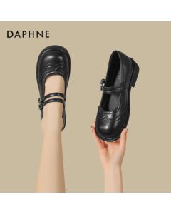 Daphne Mary Jane Shoes Women's Autumn New Casual Leather Shoes Chunky Heel Pumps 4025404020 Black 39