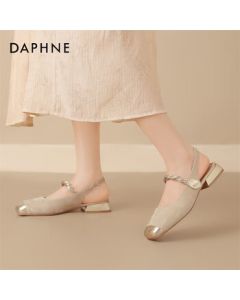 Daphne Women's Sandals Summer New Chunky Heel Mary Jane Shoes Backless Pumps 4024303363 Champagne 35