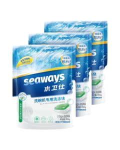 Seaways Dishwasher Detergent Blocks, 30 Blocks x 3 Bags, Multi-Action Dishwashing Cleaner with Rinse Aid and Salt