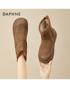 Daphne Women's Snow Boots Genuine Leather Lined Winter Boots Thick-Soled Northeast Cotton Shoes 4023608064 Caramel 38