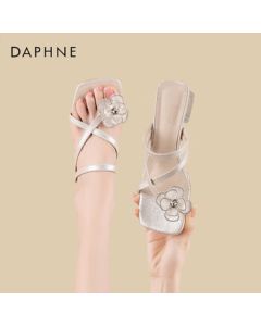 Daphne Women's Slippers French Floral Toe-Post Sandals Transparent Chunky Heel Shoes 4024303174 Silver 37