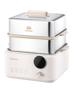 DAEWOO Electric Steamer, 12L Large Capacity Multi-functional Household Steamer with Double-layer Stainless Steel, Pre-set Timer, Keep Warm Function, and Tassel White Design (Model: DYZL-12L35)